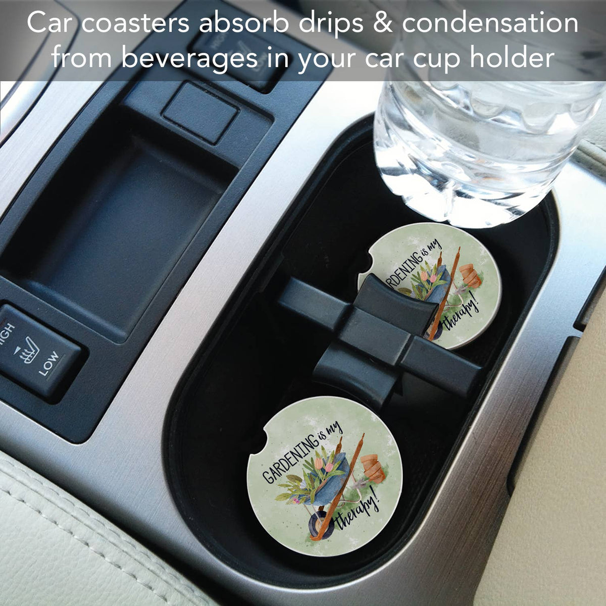 Gardening Is My Therapy Absorbent Stone Car Coaster 1 Pk