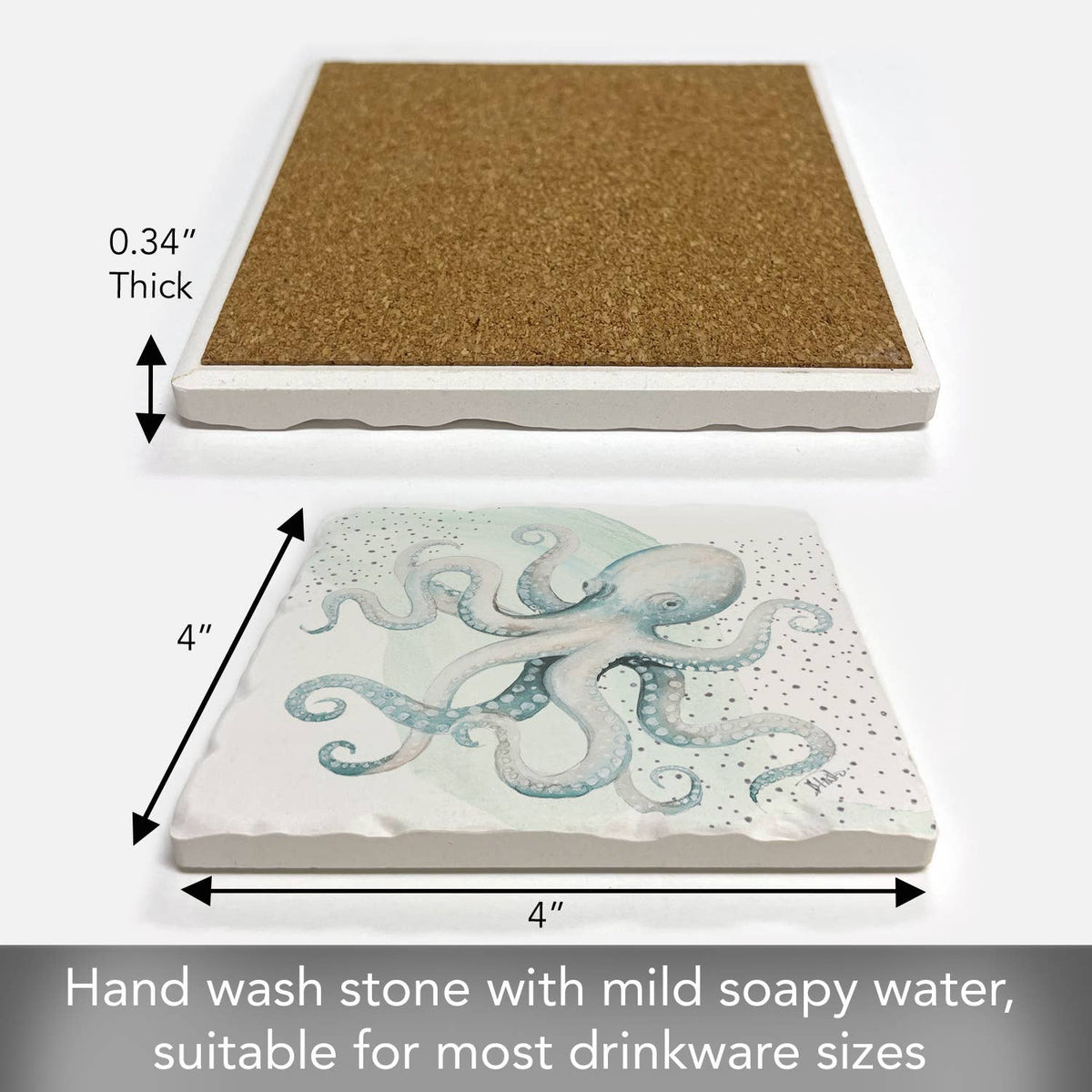 "Octopus" Single Absorbent Stone Tumbled Tile Coaster