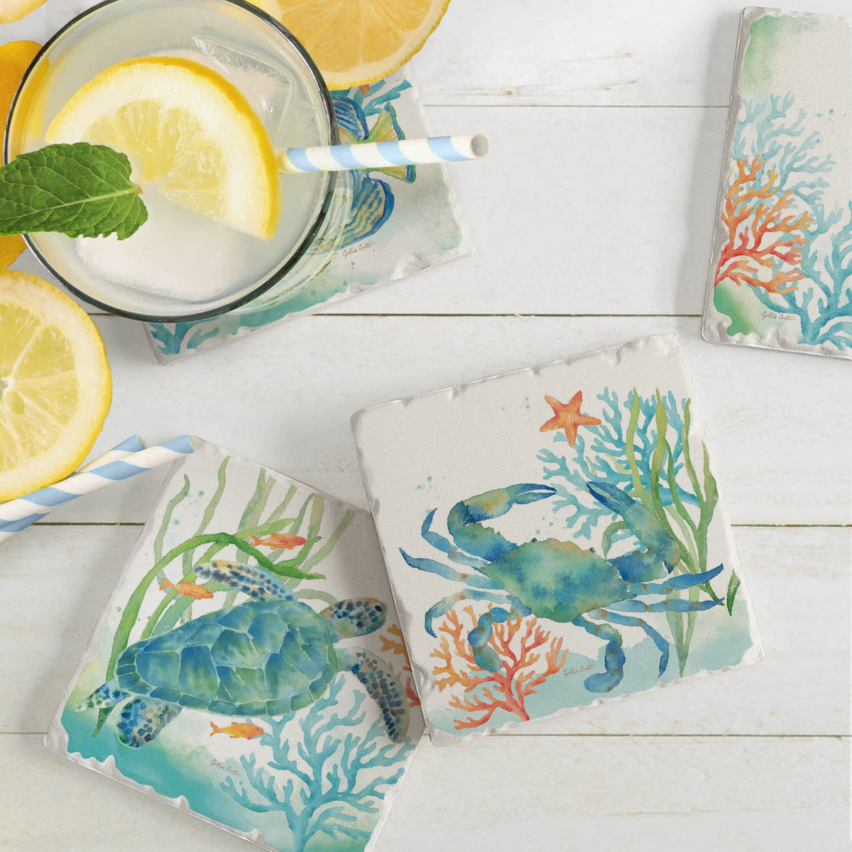 Sea Life Serenade Assorted Image Tumbled Tile Coaster