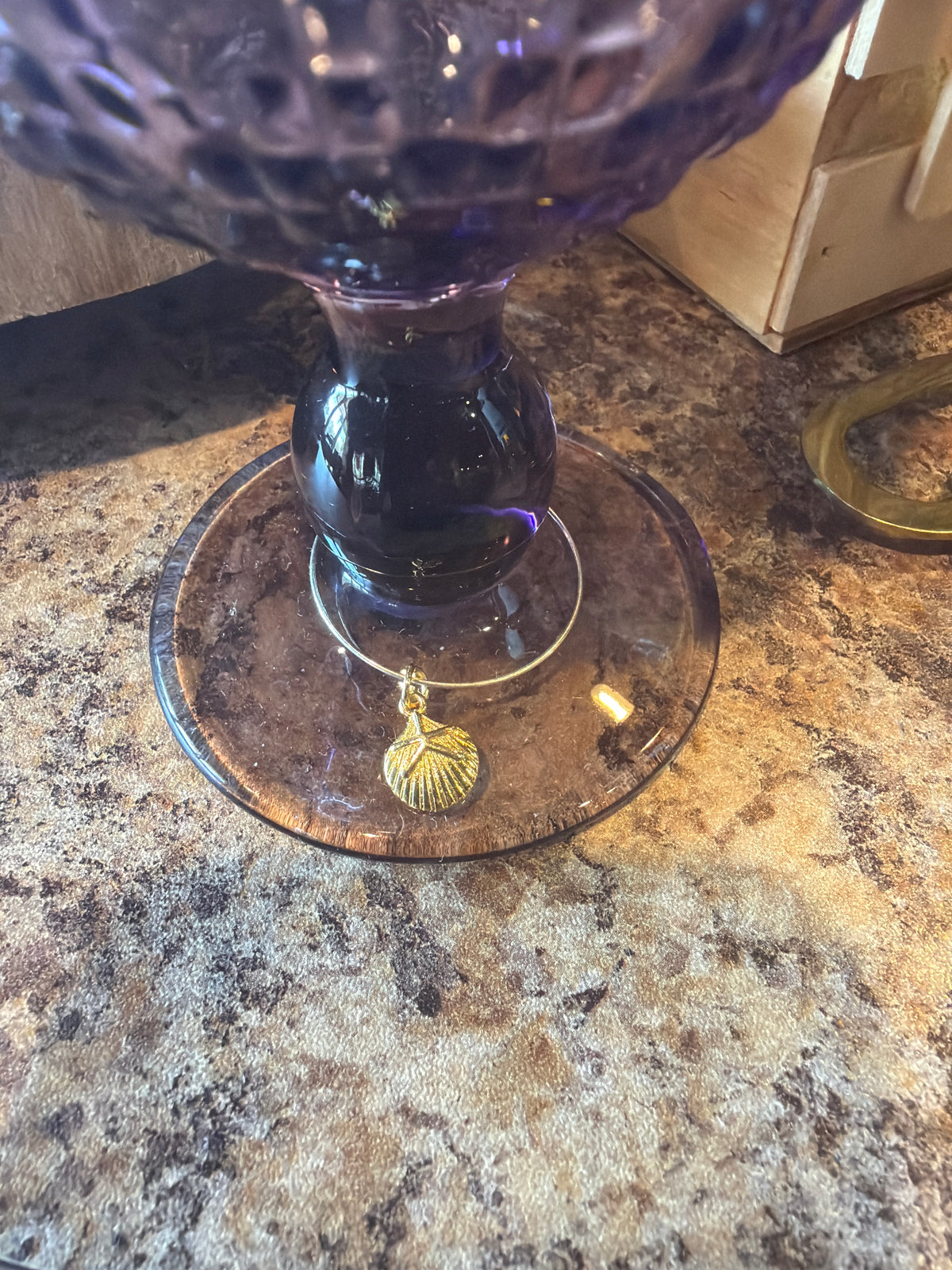 Golden Seaside Shell Wine Charm