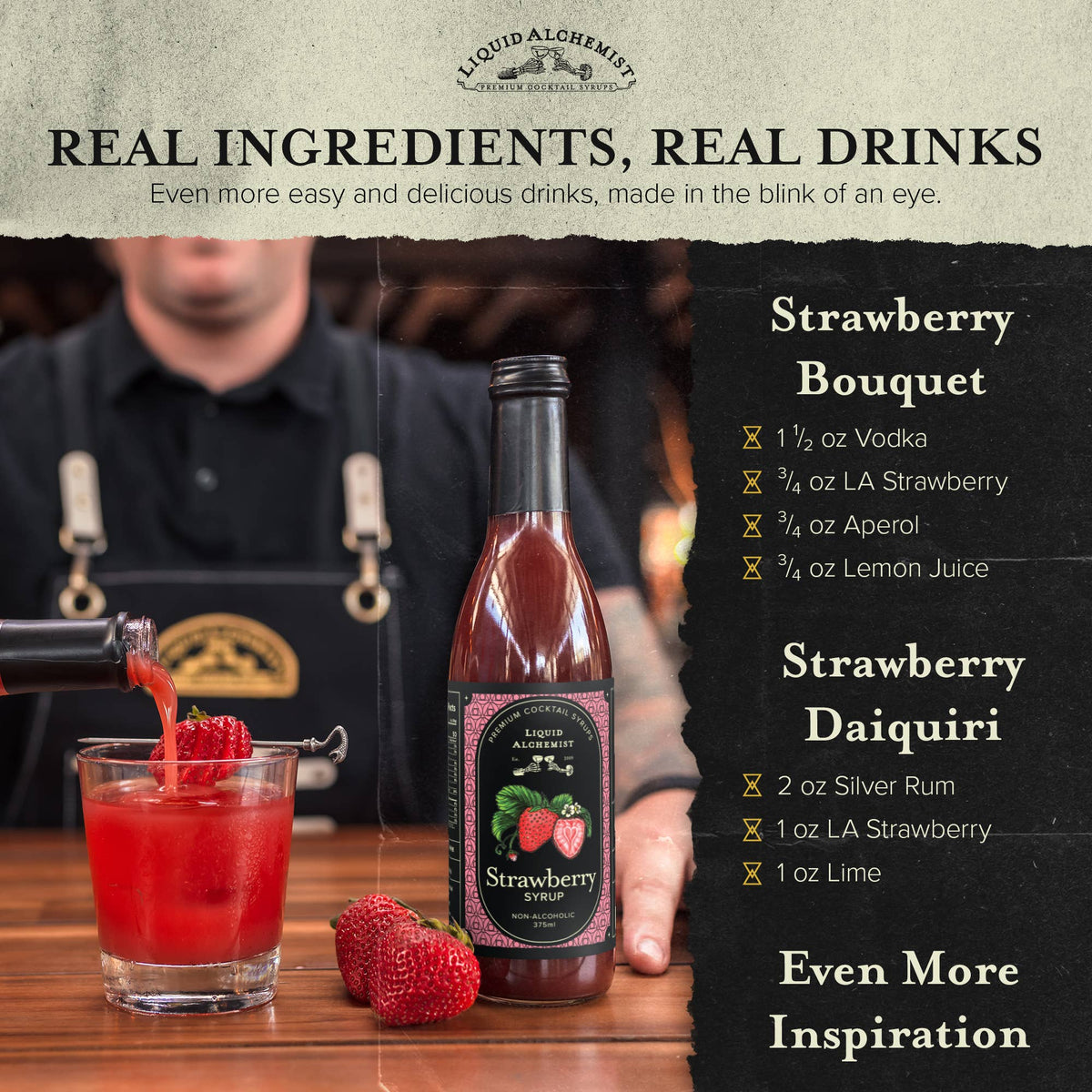 Strawberry Syrup for Drinks, Cocktails & Lemonade: 375ml