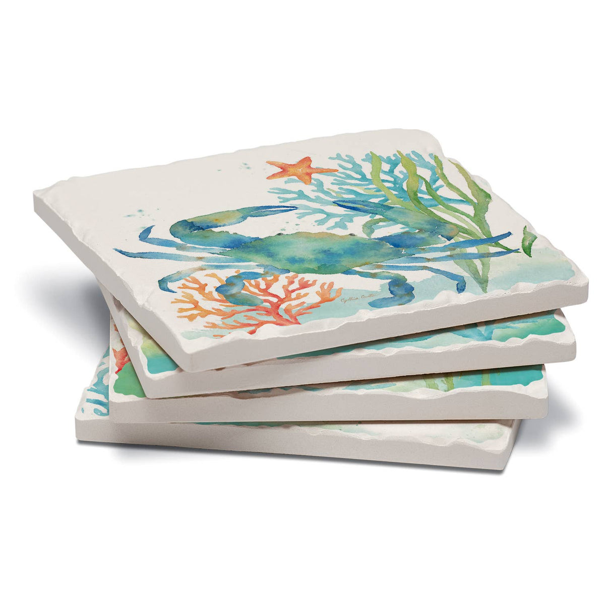 Sea Life Serenade Assorted Image Tumbled Tile Coaster