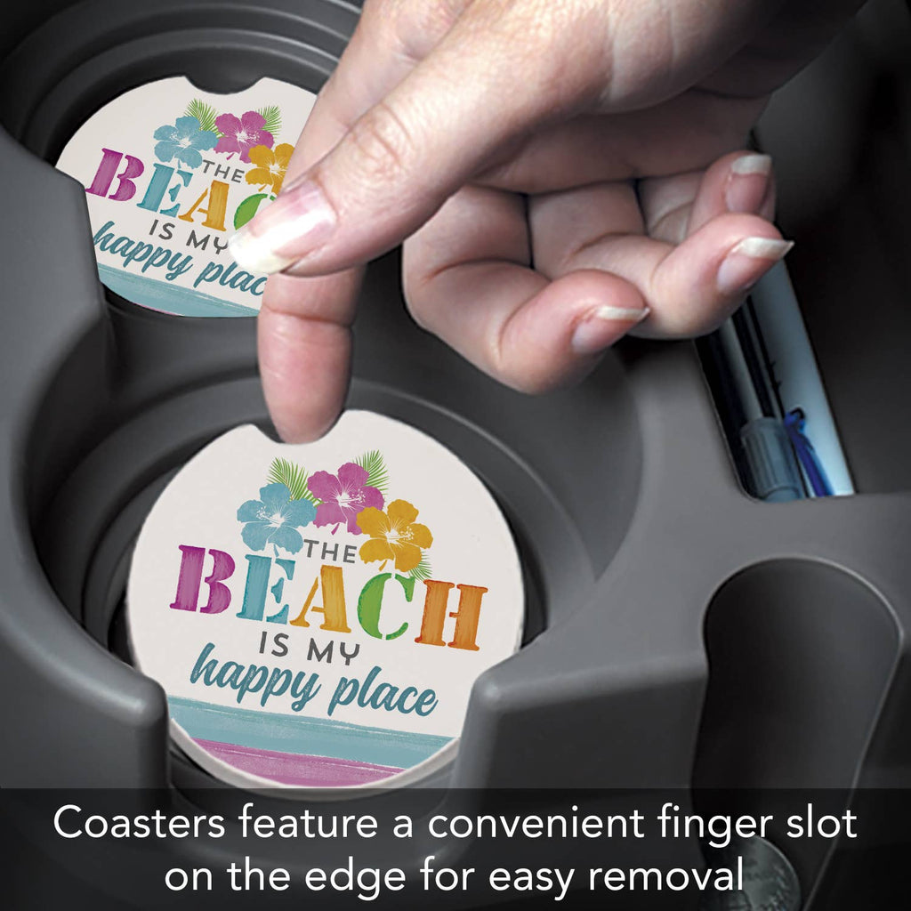 Beach My Happy Place Absorbent Stone Car Coaster 1 Pack