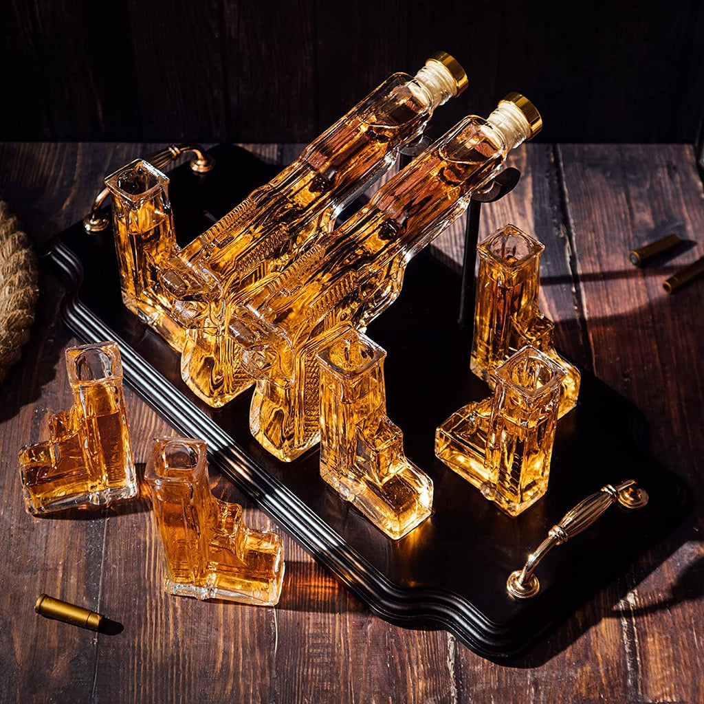 Pistol 2 Decanters 300ml with 6 3oz Pistol Shot Glasses
