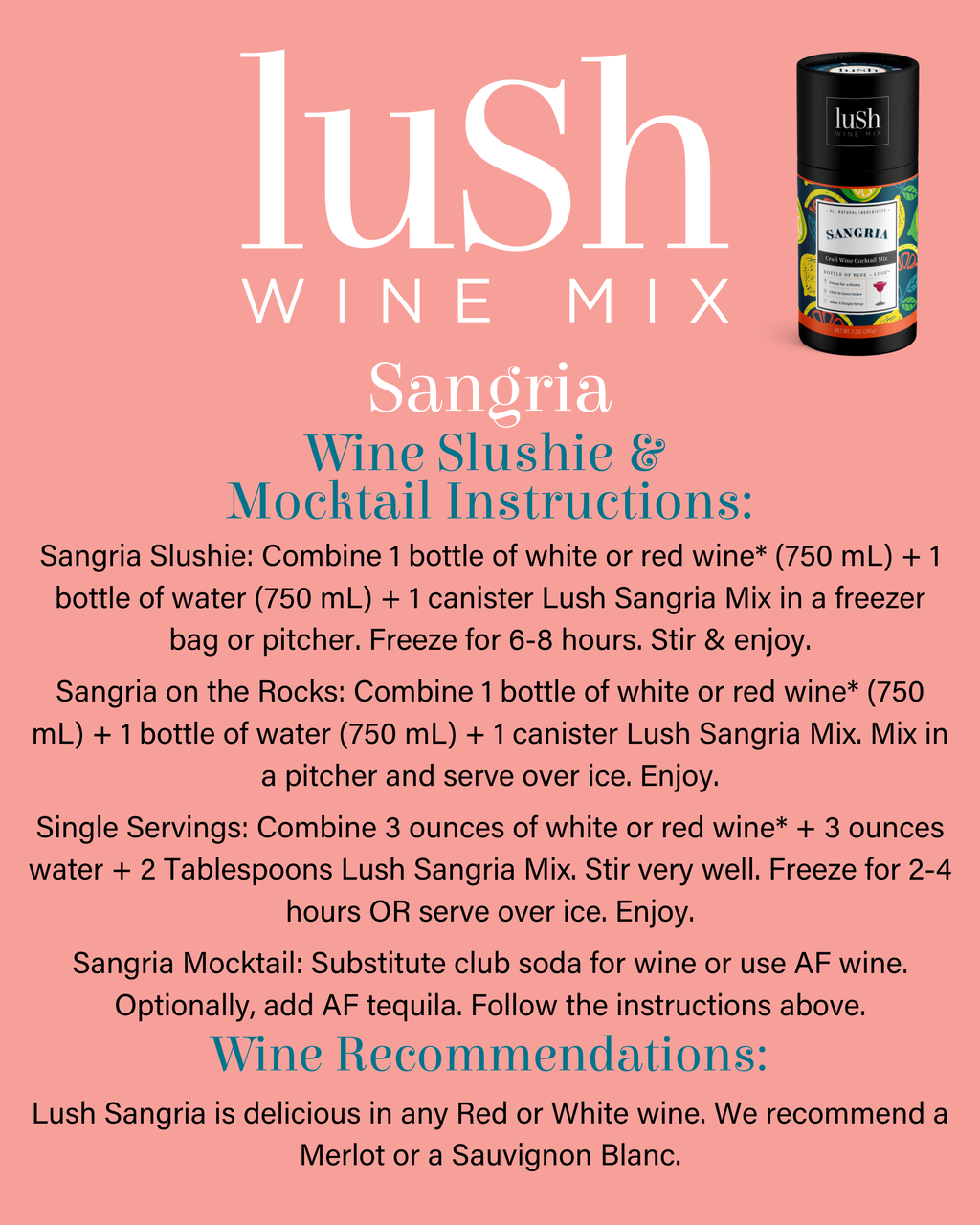 Lush Sangria Wine Slushie - 8+Servings Organic Cocktails Mocktail