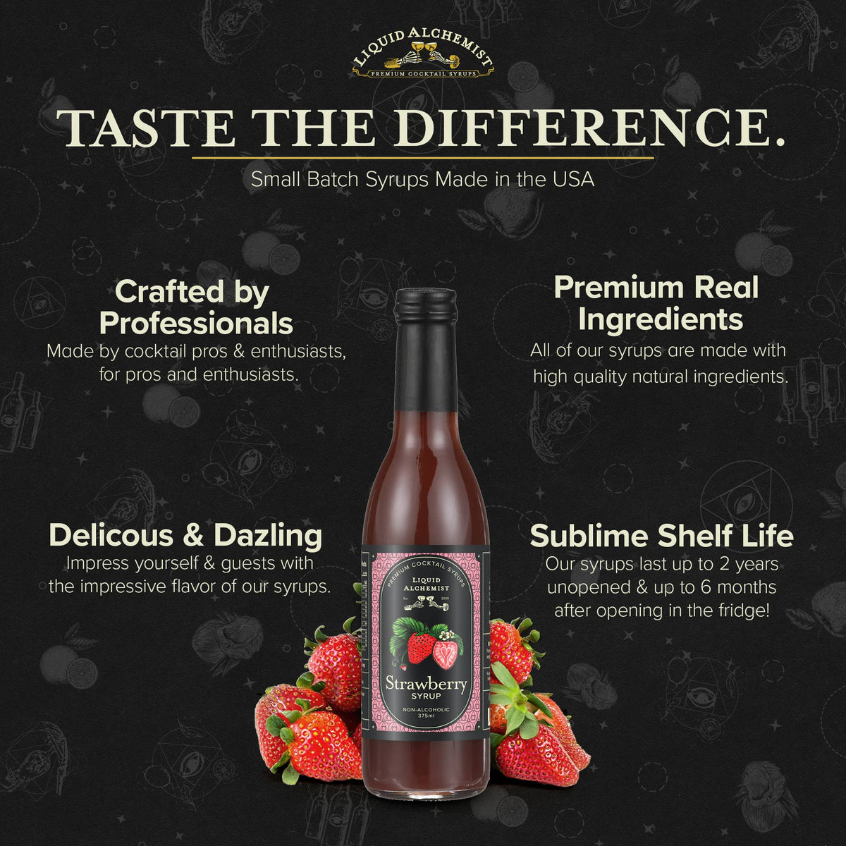 Strawberry Syrup for Drinks, Cocktails & Lemonade: 375ml