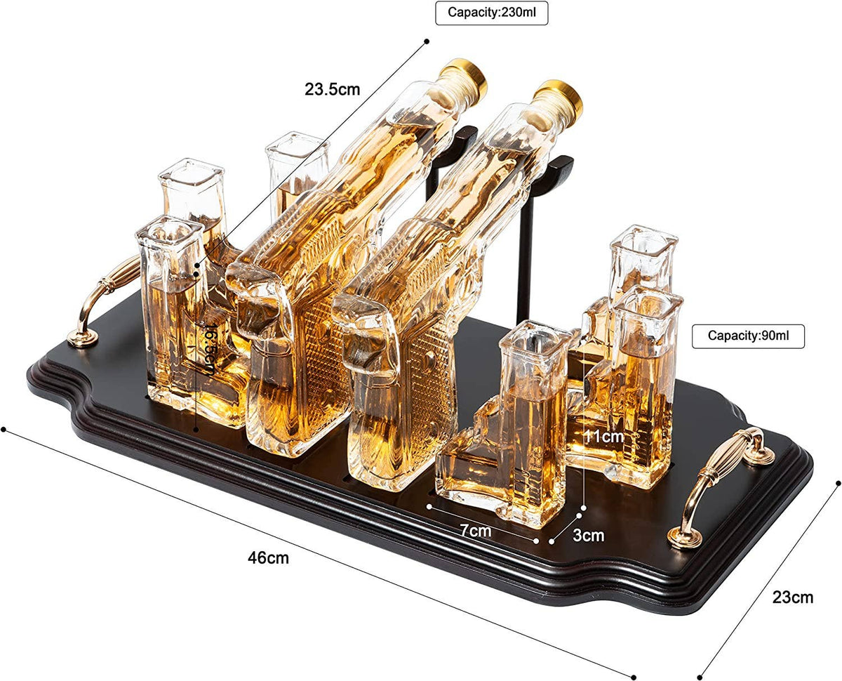 Pistol 2 Decanters 300ml with 6 3oz Pistol Shot Glasses
