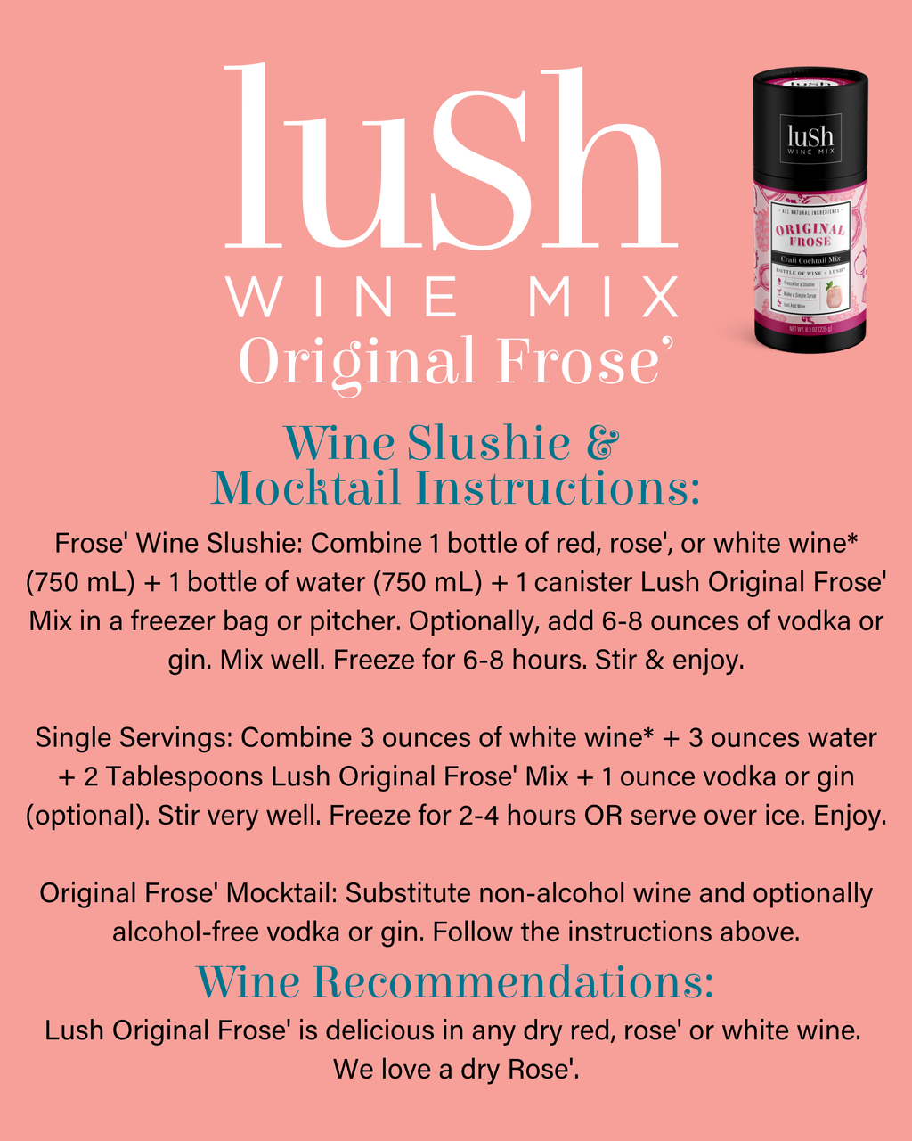 Lush Original Frose Wine Slushie - 8+ Organic Cocktails Mocktails