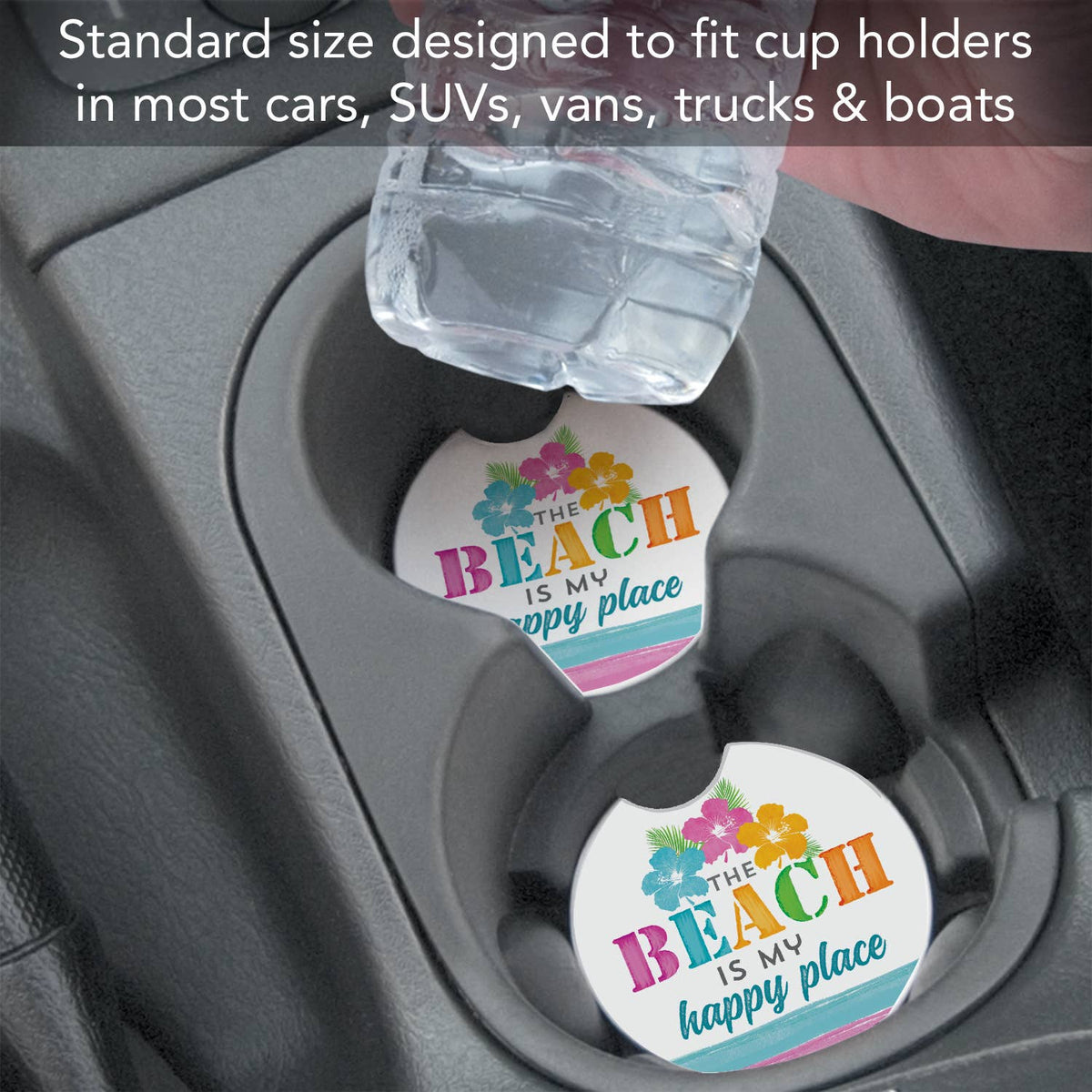 Beach My Happy Place Absorbent Stone Car Coaster 1 Pack
