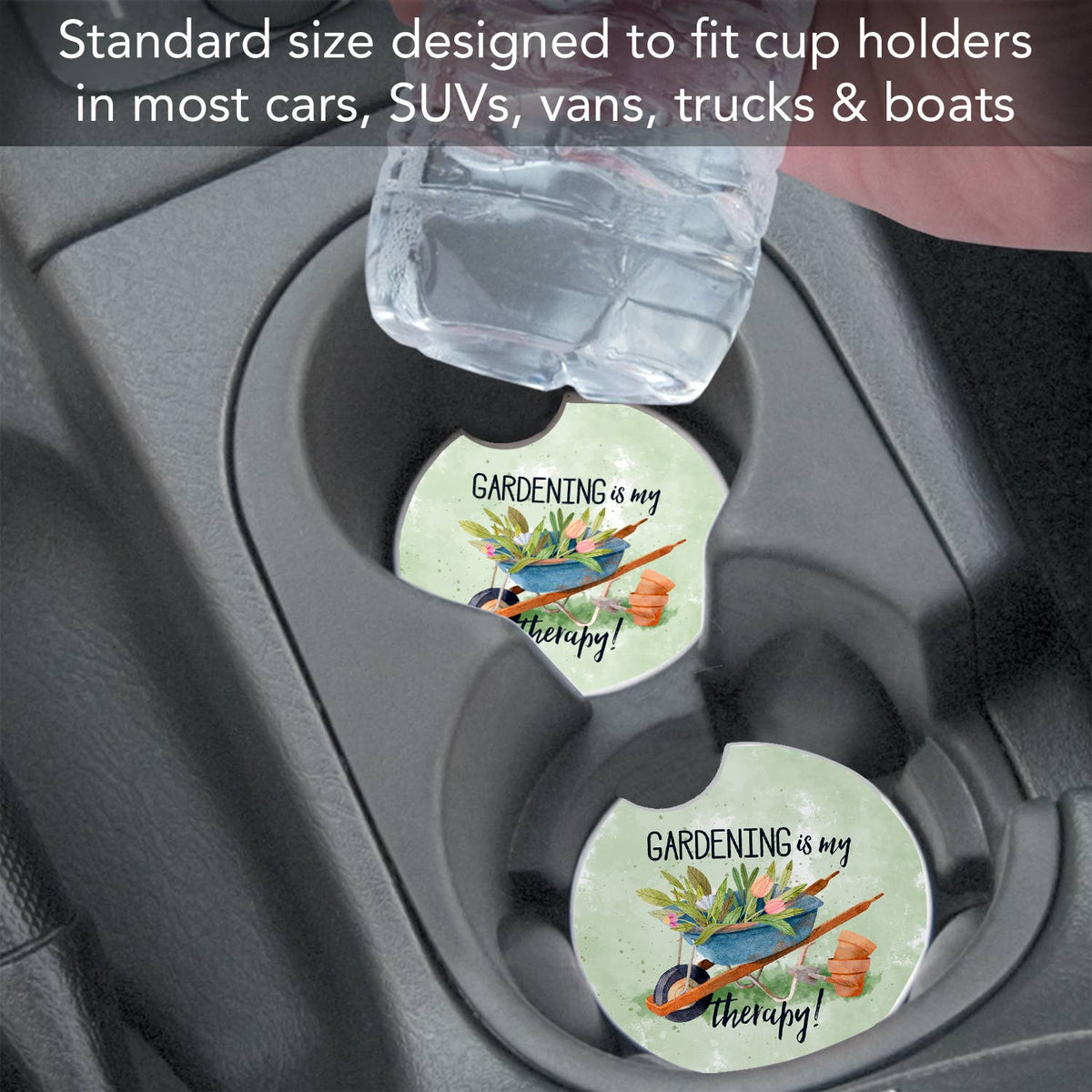 Gardening Is My Therapy Absorbent Stone Car Coaster 1 Pk