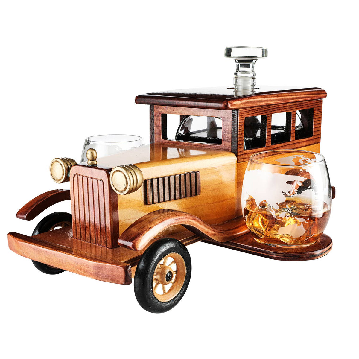Old Fashioned Car Whiskey Decanter Set, Very Large 15" x 13"