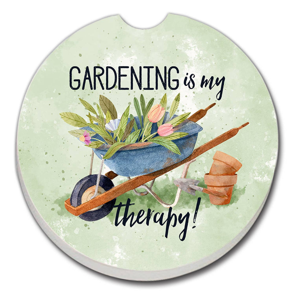 Gardening Is My Therapy Absorbent Stone Car Coaster 1 Pk