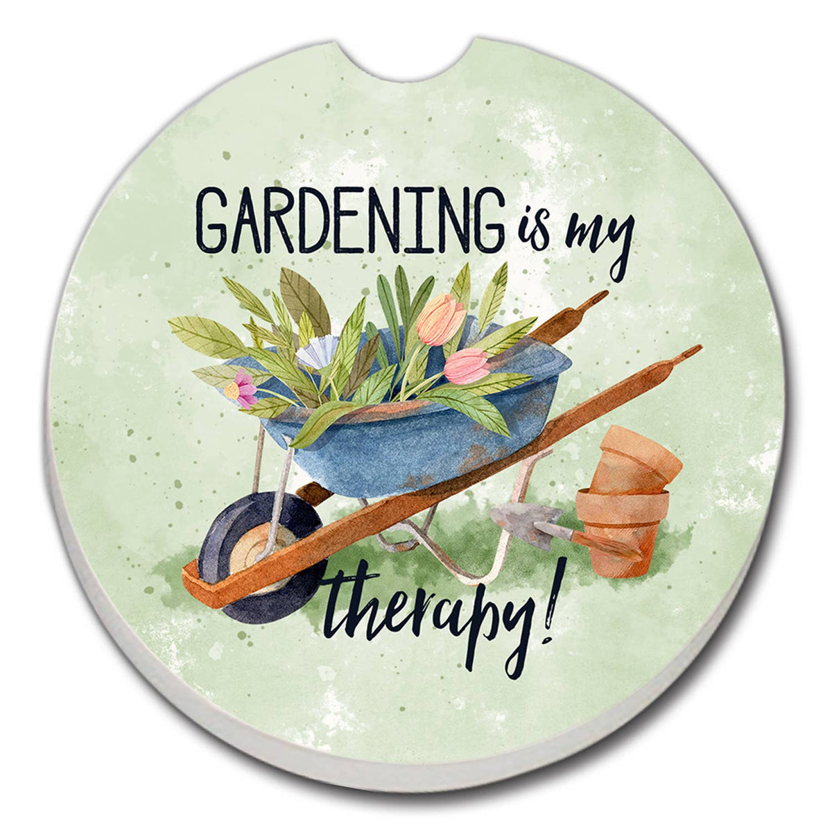 Gardening Is My Therapy Absorbent Stone Car Coaster 1 Pk