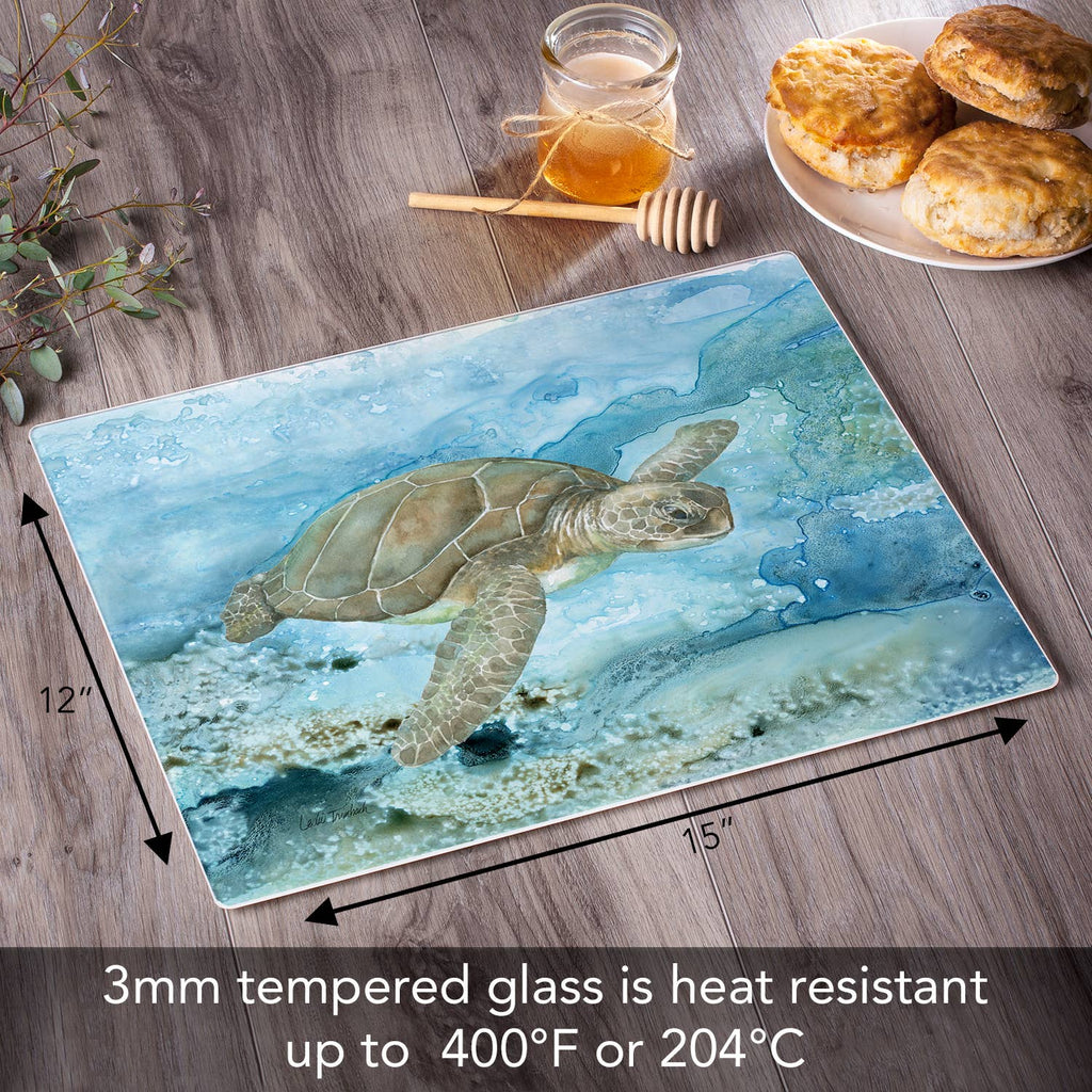 "Under Sea Life" 3mm Tempered Glass Cutting Board 15" x 12"
