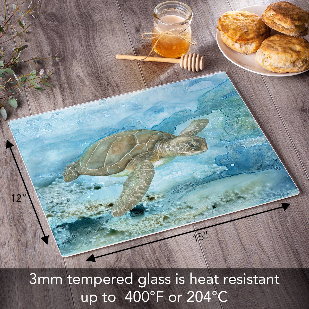 "Under Sea Life" 3mm Tempered Glass Cutting Board 15" x 12"