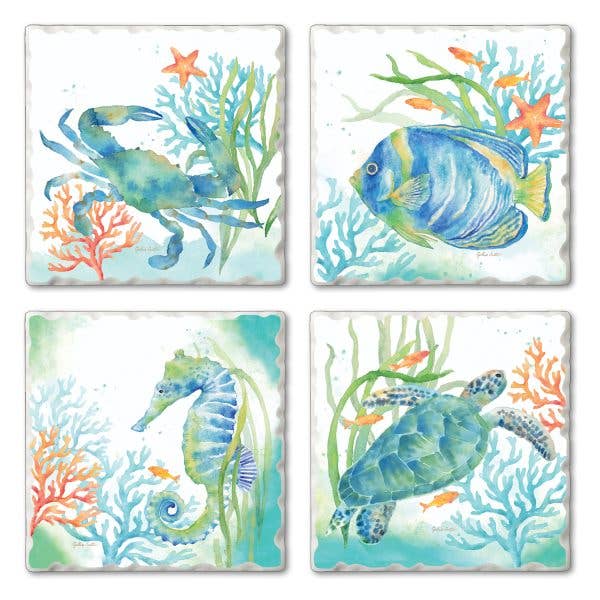 Sea Life Serenade Assorted Image Tumbled Tile Coaster