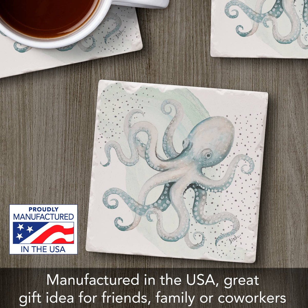 "Octopus" Single Absorbent Stone Tumbled Tile Coaster