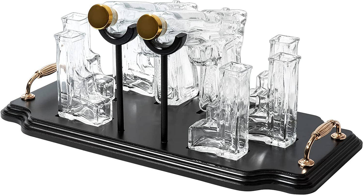 Pistol 2 Decanters 300ml with 6 3oz Pistol Shot Glasses