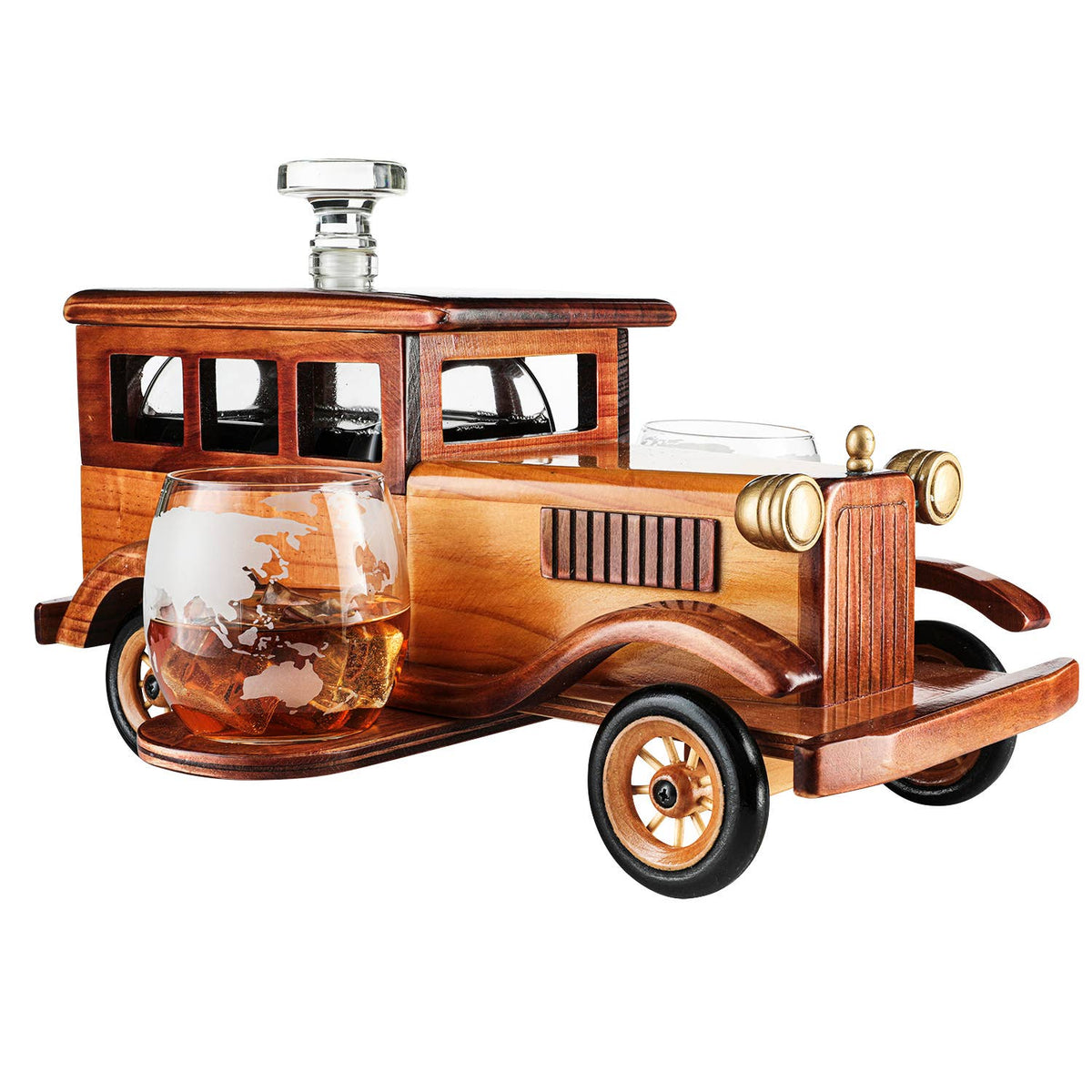 Old Fashioned Car Whiskey Decanter Set, Very Large 15" x 13"