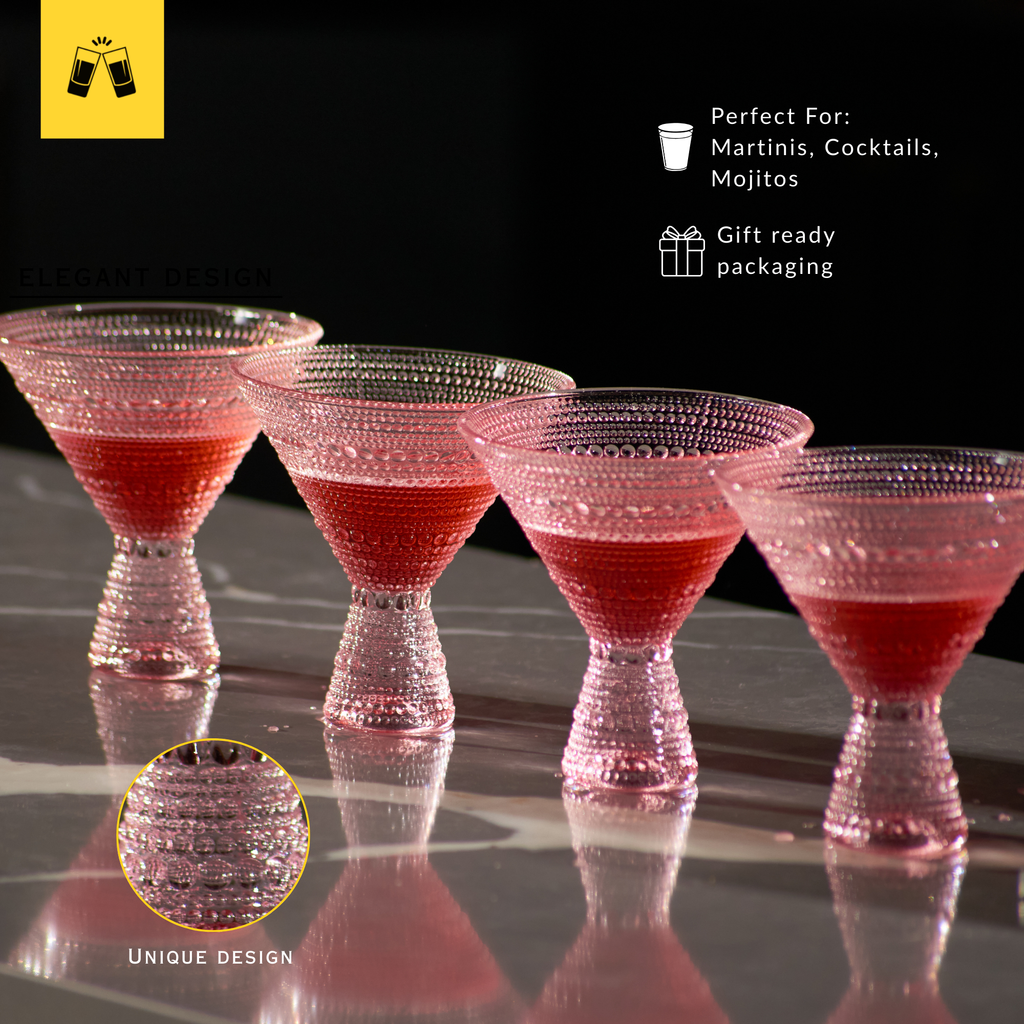Pink Hobnail Martini Glasses - 9oz