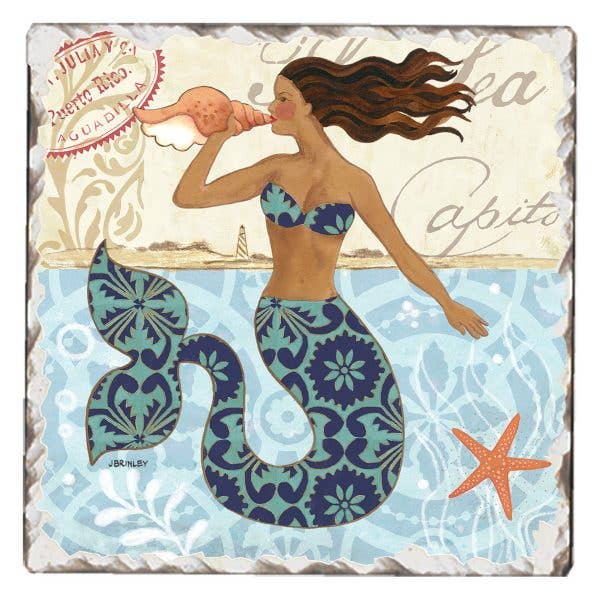 Mermaid Call Single Absorbent Stone Tumbled Tile Coaster