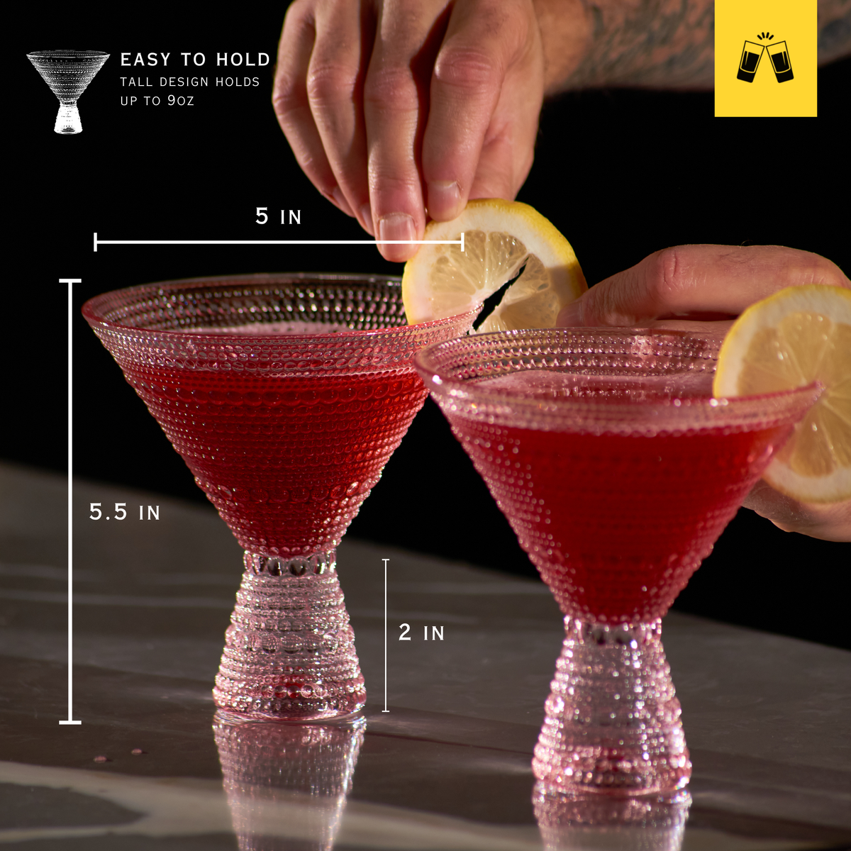 Pink Hobnail Martini Glasses - 9oz