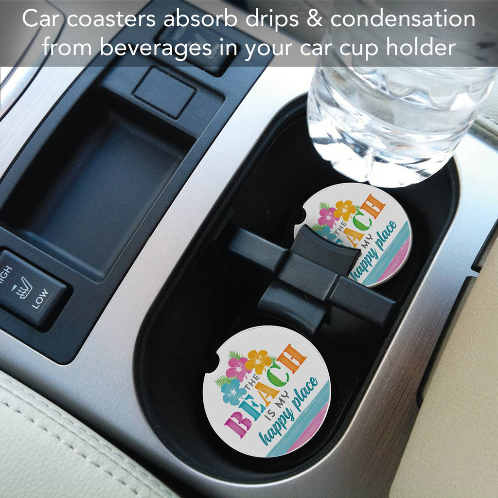 Beach My Happy Place Absorbent Stone Car Coaster 1 Pack