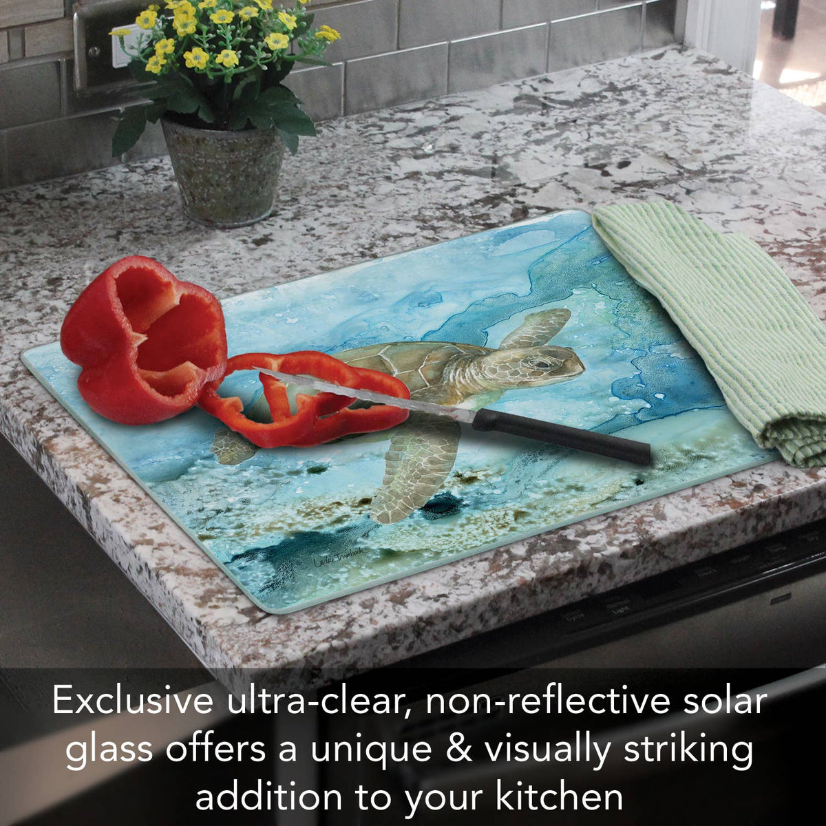 "Under Sea Life" 3mm Tempered Glass Cutting Board 15" x 12"