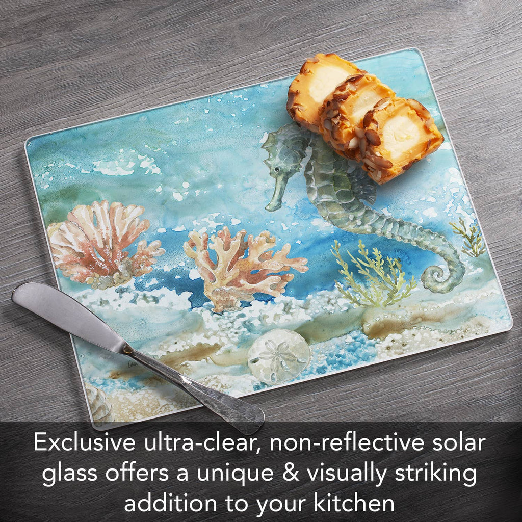 "Under Sea Horse" Tempered Glass Cutting Board 10" x 8"