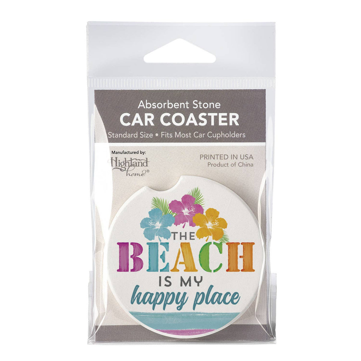 Beach My Happy Place Absorbent Stone Car Coaster 1 Pack