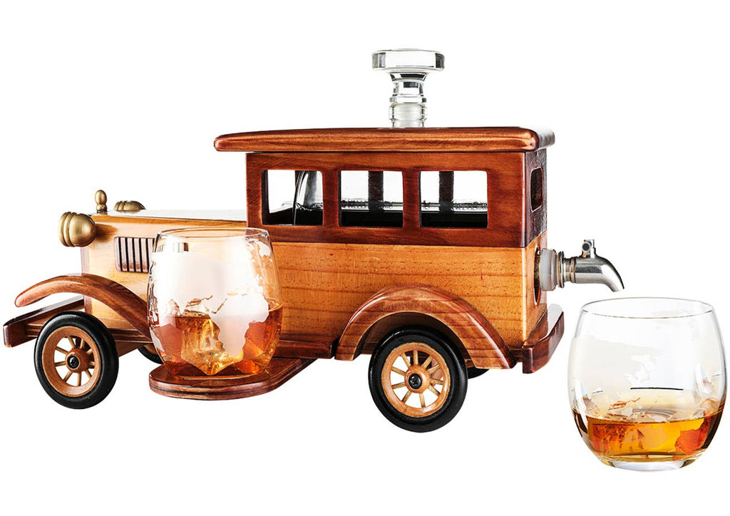 Old Fashioned Car Whiskey Decanter Set, Very Large 15" x 13"