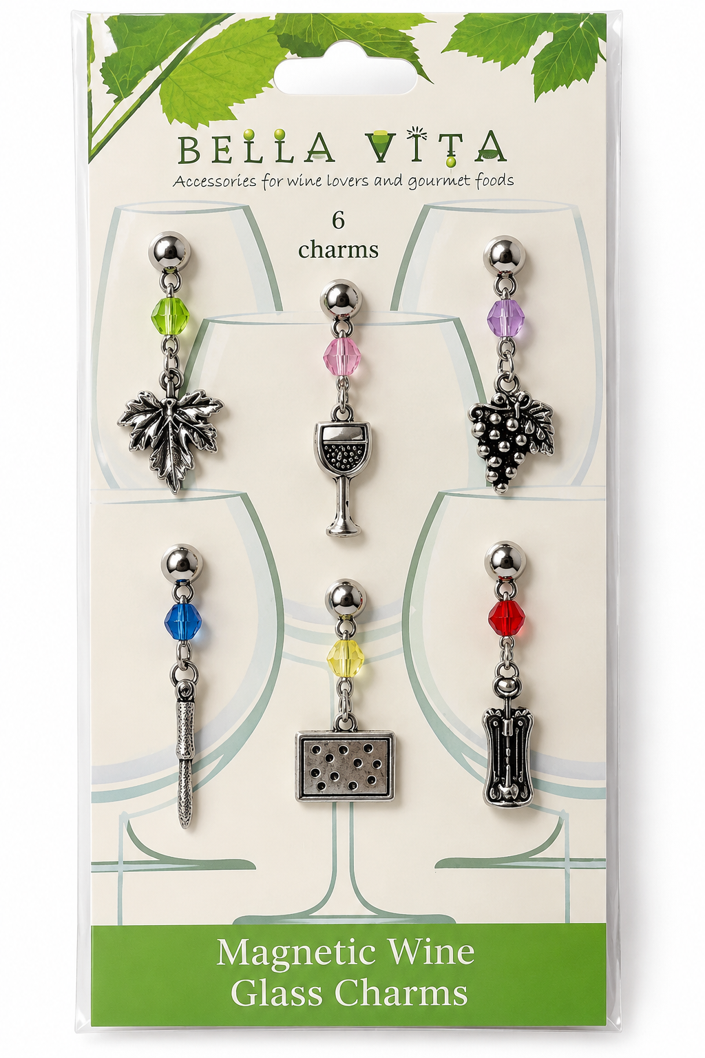 Bella Vita Magnetic Wine Glass Charms – Set of 6