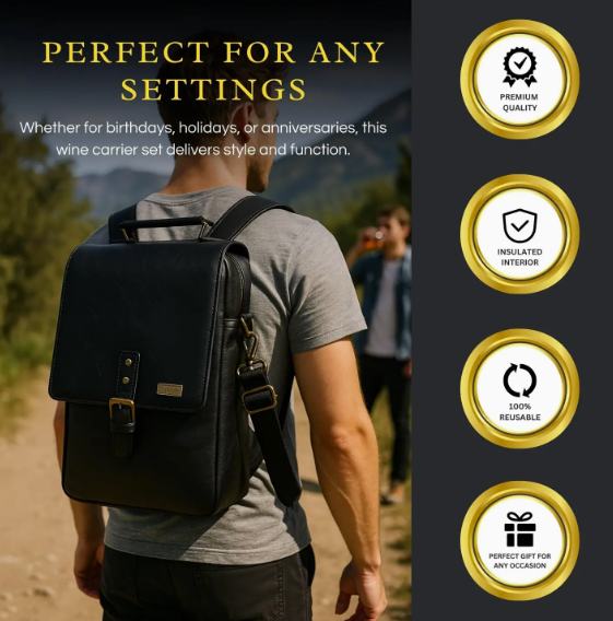 The Wine Savant Leather Wine Carrier Backpack