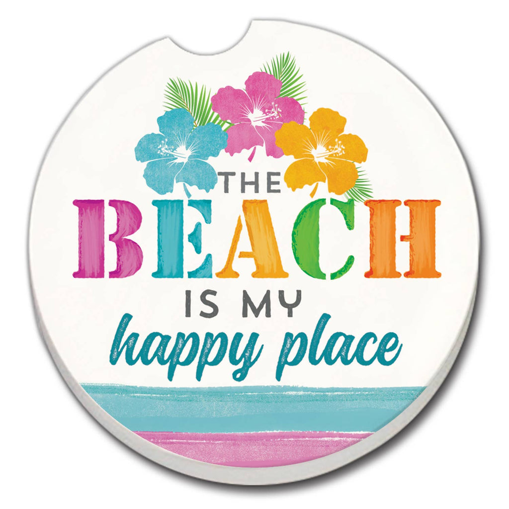 Beach My Happy Place Absorbent Stone Car Coaster 1 Pack