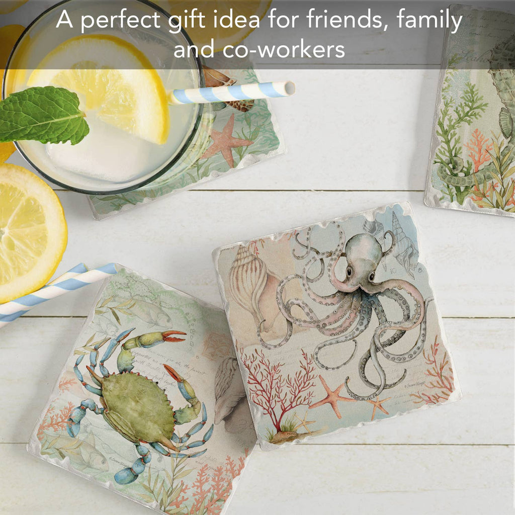 Caribbean Seas Assorted Image Tumbled Tile Coaster 4 Pack