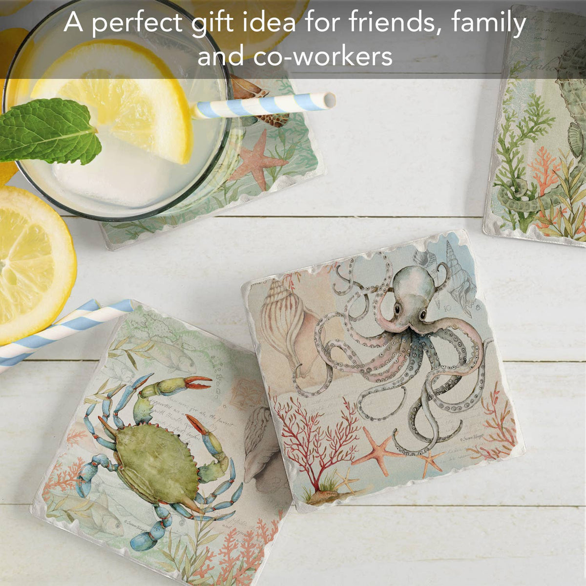 Caribbean Seas Assorted Image Tumbled Tile Coaster 4 Pack