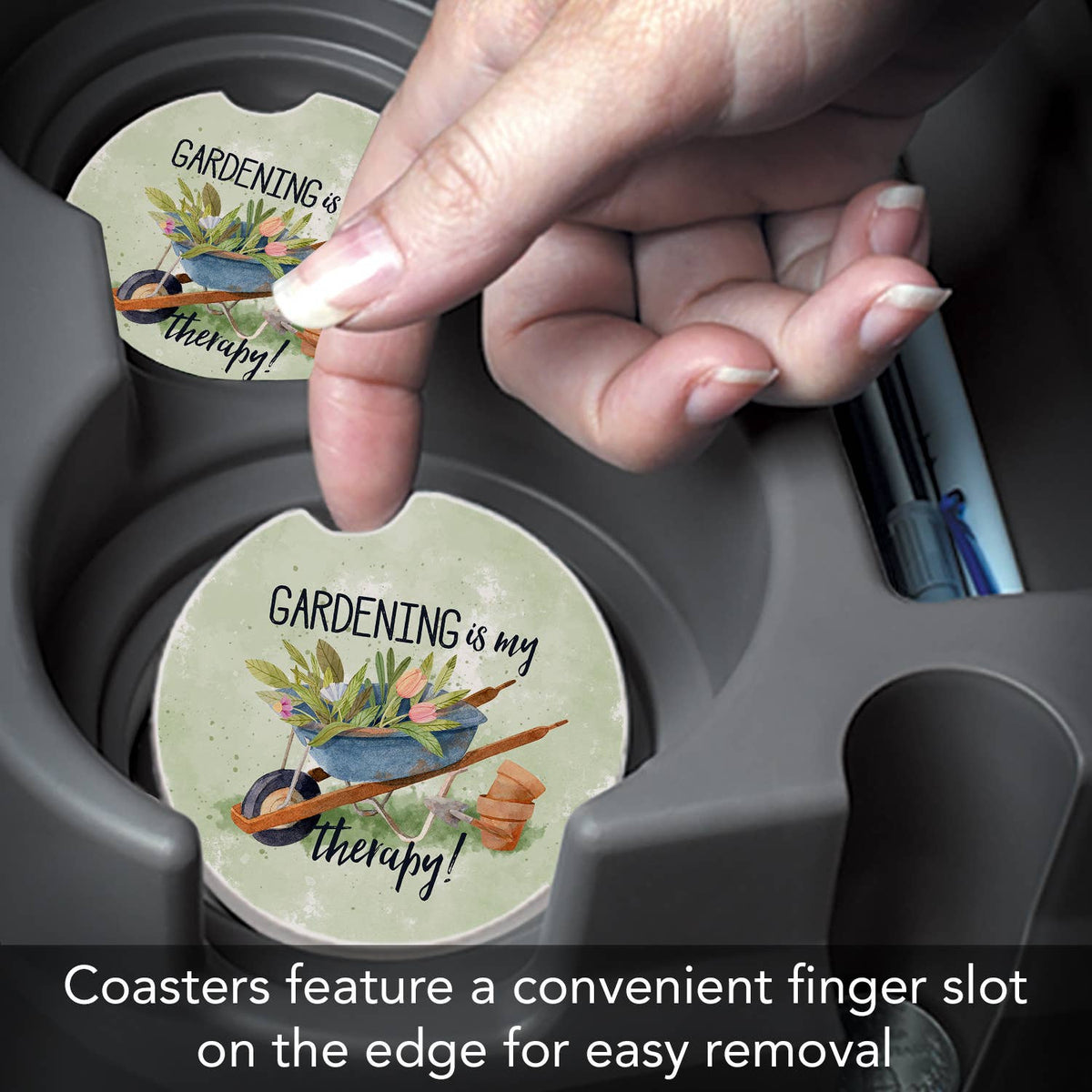 Gardening Is My Therapy Absorbent Stone Car Coaster 1 Pk