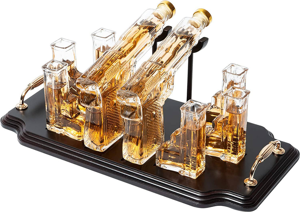 Pistol 2 Decanters 300ml with 6 3oz Pistol Shot Glasses