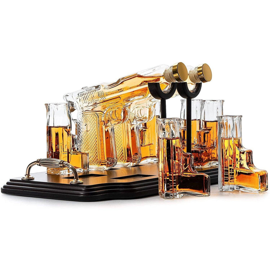 Pistol 2 Decanters 300ml with 6 3oz Pistol Shot Glasses