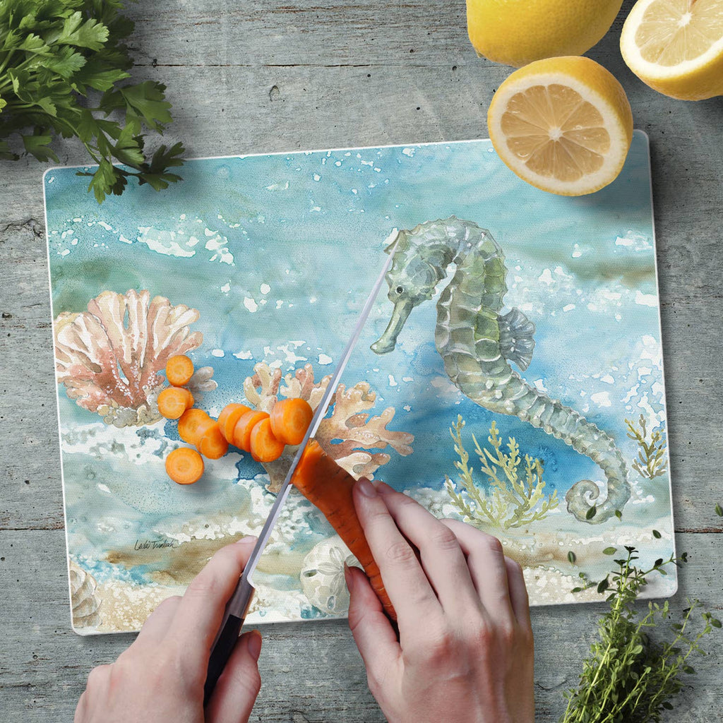 "Under Sea Horse" Tempered Glass Cutting Board 10" x 8"