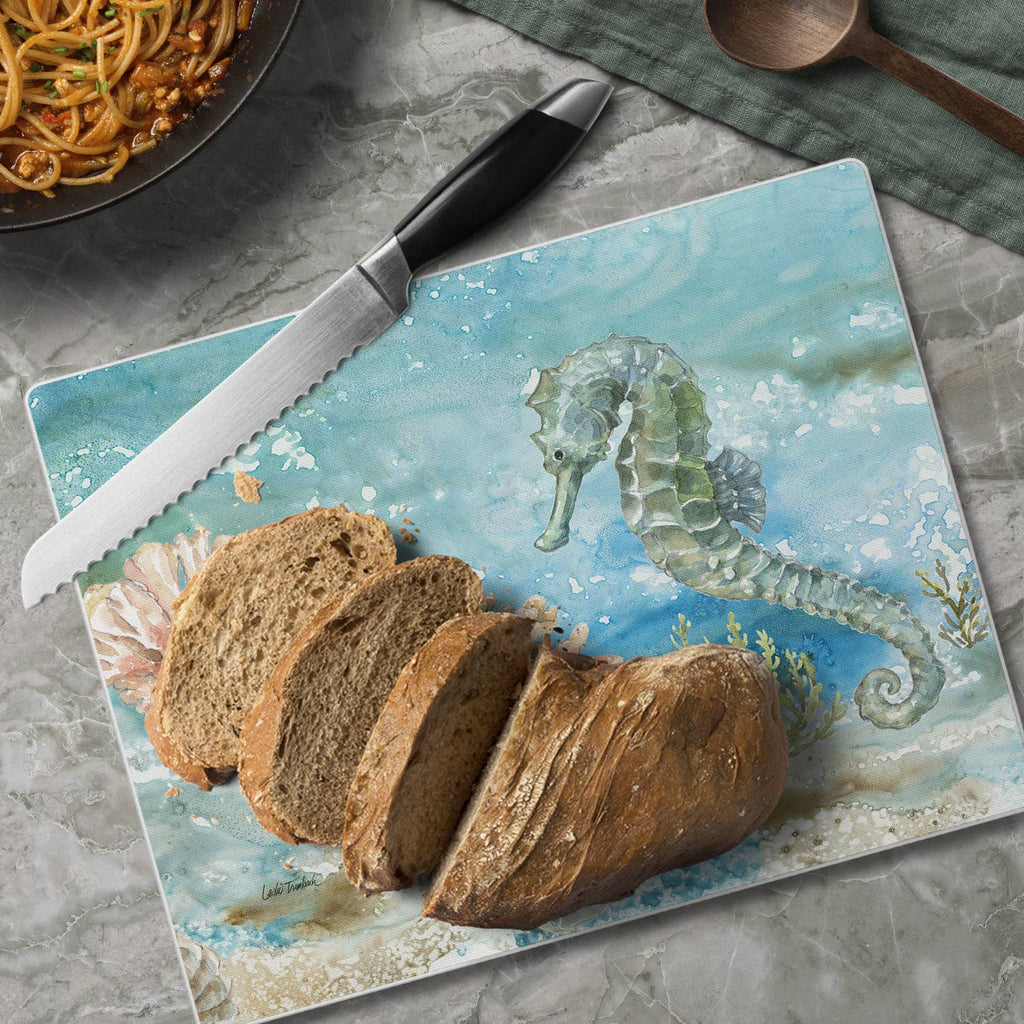 "Under Sea Horse" Tempered Glass Cutting Board 10" x 8"