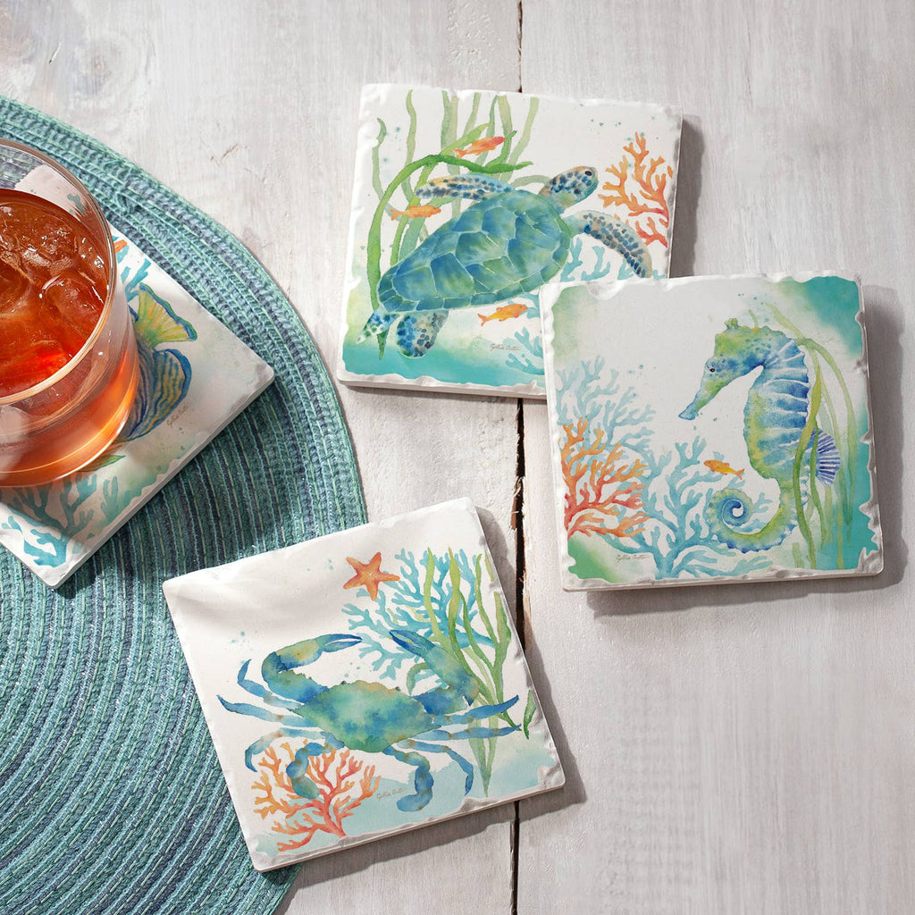 Sea Life Serenade Assorted Image Tumbled Tile Coaster
