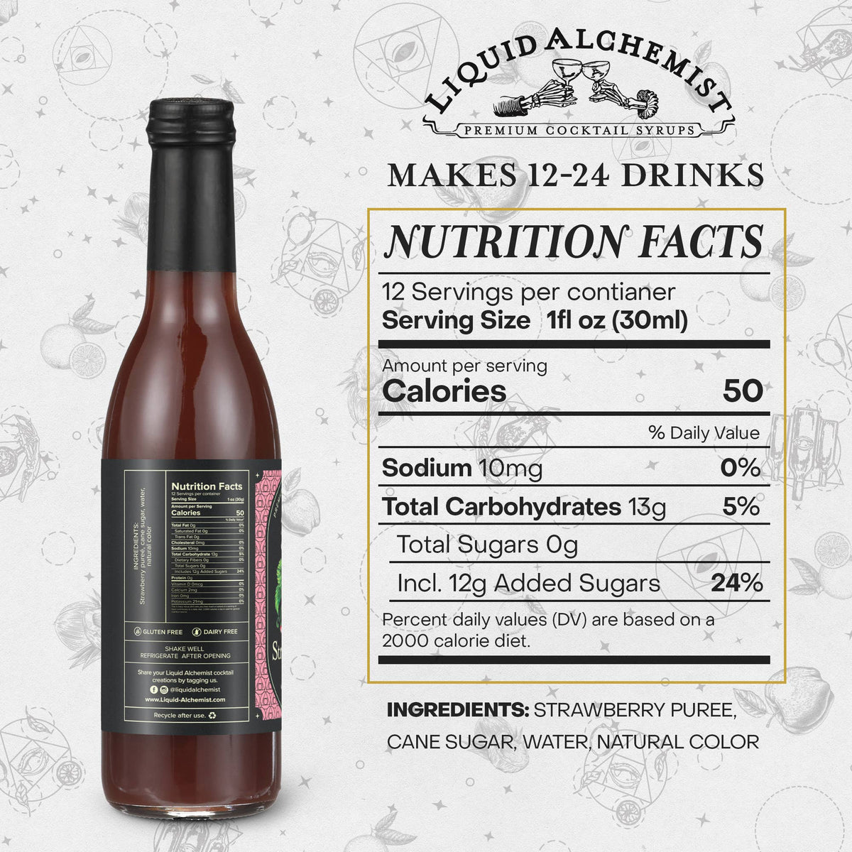 Strawberry Syrup for Drinks, Cocktails & Lemonade: 375ml