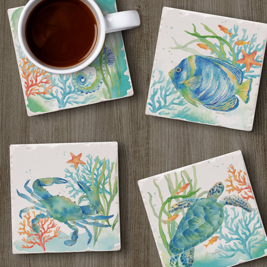 Sea Life Serenade Assorted Image Tumbled Tile Coaster