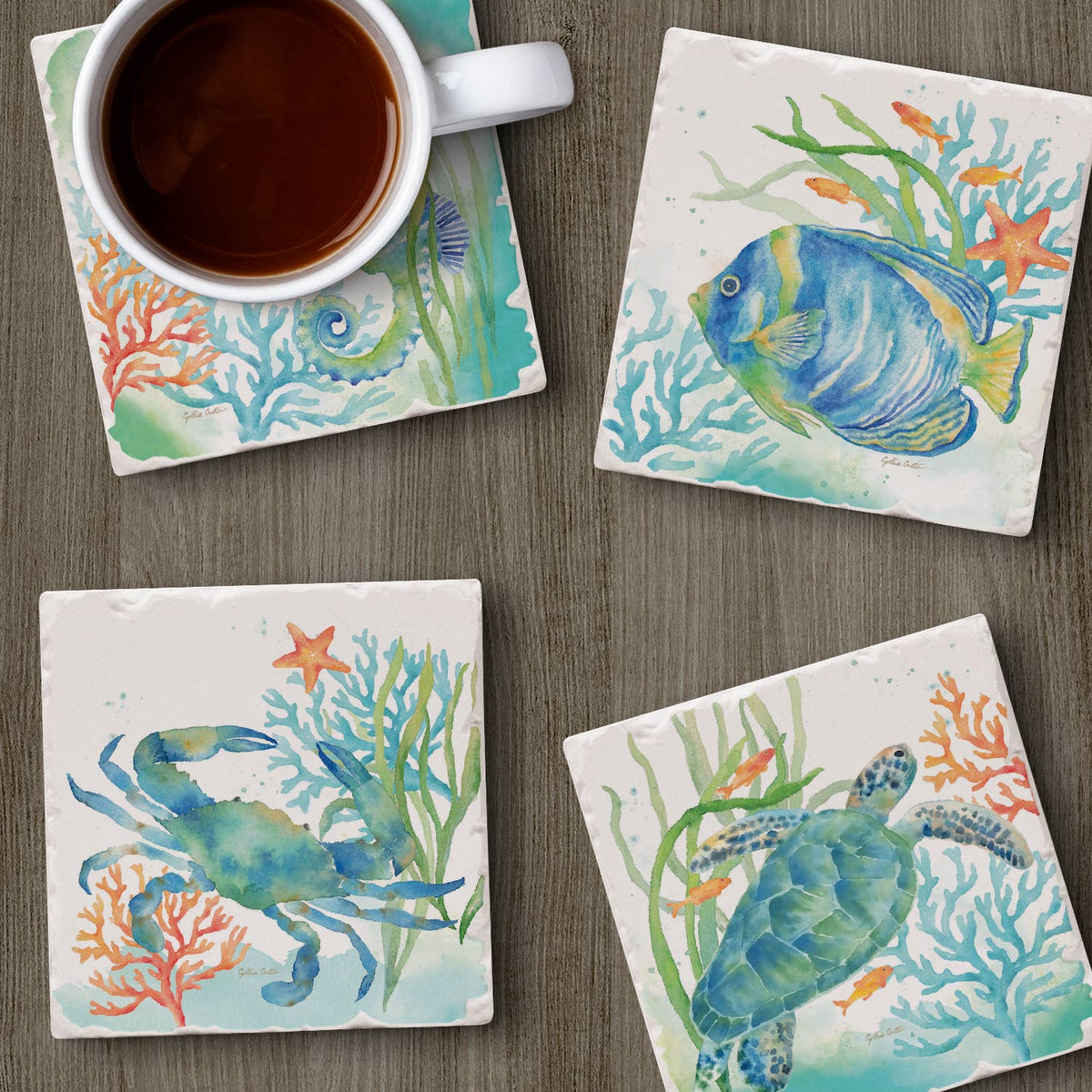Sea Life Serenade Assorted Image Tumbled Tile Coaster