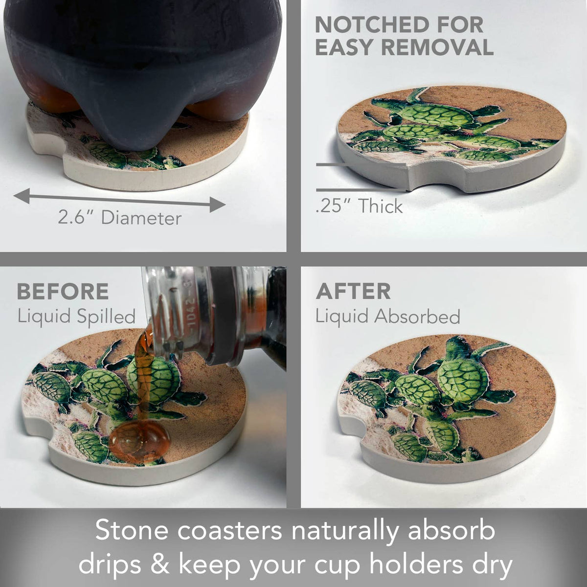 Baby Sea Turtles Stone Car Coaster Bulk