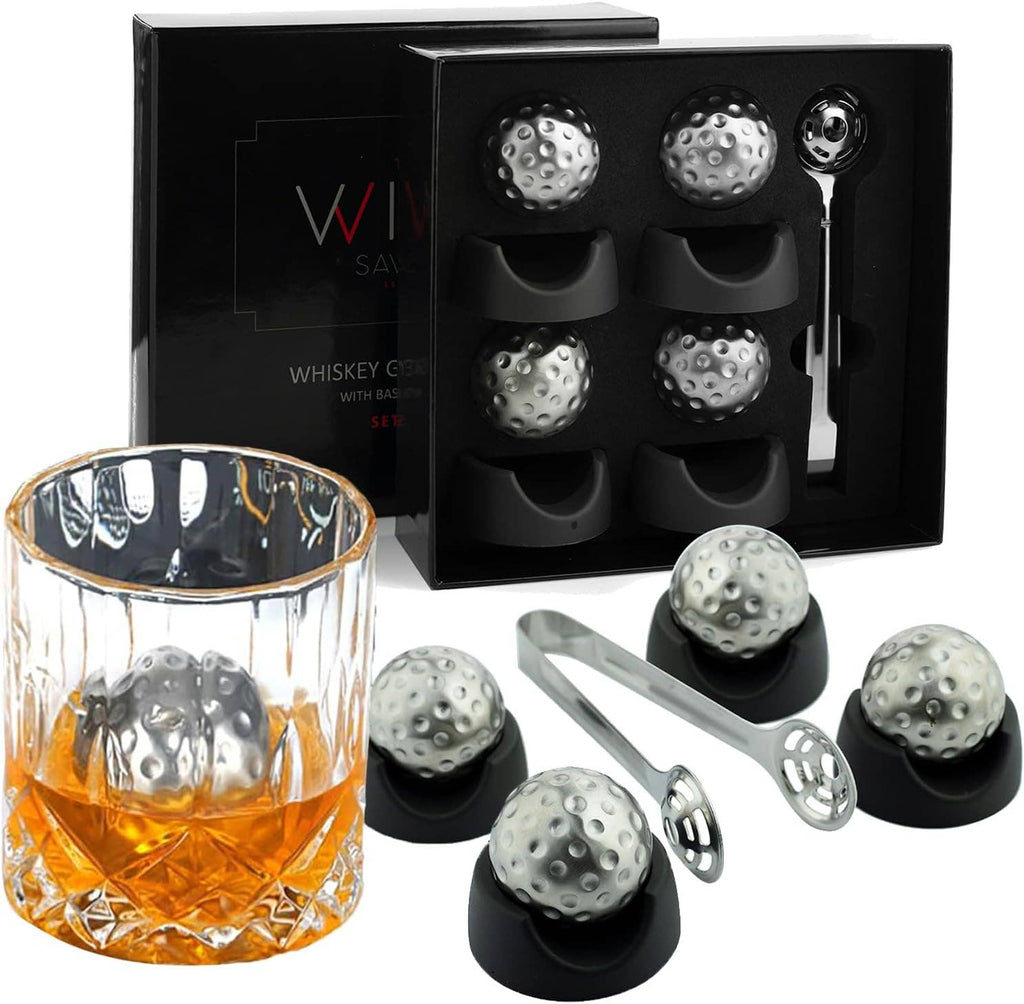 Golf Ball Shaped Stainless Steel Whiskey Stones, 4 Stones