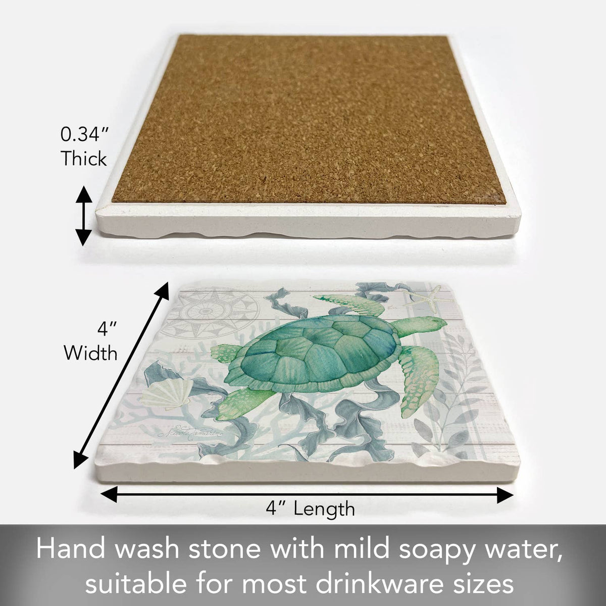Beach Therapy Turtle Single Absorbent Tumbled Tile Coaster