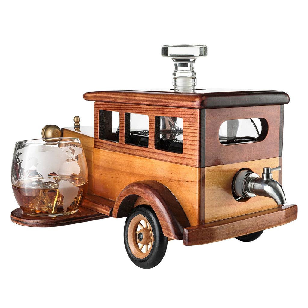 Old Fashioned Car Whiskey Decanter Set, Very Large 15" x 13"