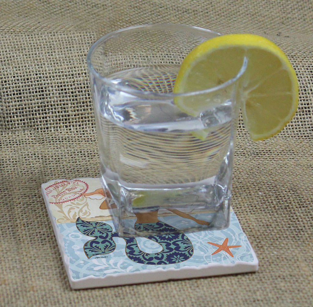 Mermaid Call Single Absorbent Stone Tumbled Tile Coaster